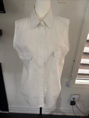 Essentials White Sleeveless Button-Front Blouse